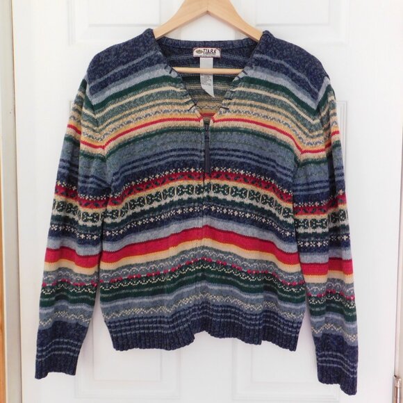 VTG Y2K  Tiara International Hippy Boho Fair Isle Full Zip Cotton Blend Cardigan - Picture 1 of 5